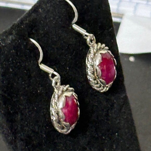 925 Sterling silver – large, genuine oval ruby hook earrings. Rope decoration - Picture 4 of 10